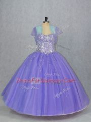 Fancy Tulle Sleeveless Floor Length Quinceanera Dresses and Beading