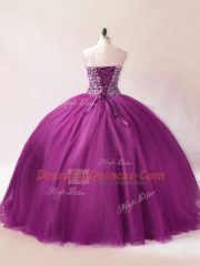 New Arrival Purple Sleeveless Tulle Lace Up Quinceanera Gown for Sweet 16 and Quinceanera