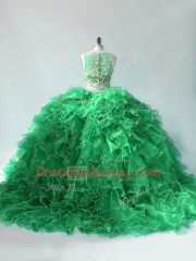 Elegant Green Two Pieces Beading and Ruffles 15th Birthday Dress Organza Sleeveless