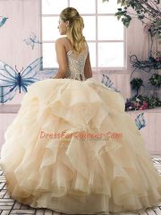 Elegant Sleeveless Tulle Floor Length Lace Up Sweet 16 Quinceanera Dress in Lilac with Beading and Ruffles