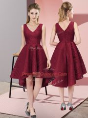Burgundy Sleeveless Lace High Low Damas Dress