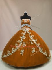 Custom Fit Floor Length Brown Quinceanera Dresses Strapless Sleeveless Lace Up