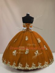 Custom Fit Floor Length Brown Quinceanera Dresses Strapless Sleeveless Lace Up