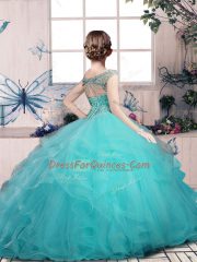 Apple Green Lace Up Little Girls Pageant Dress Beading and Ruffles Sleeveless Floor Length