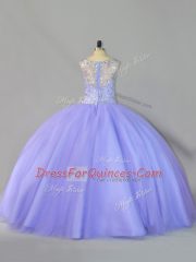 Exceptional Tulle Sleeveless Floor Length Quinceanera Gown and Sequins