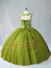 Floor Length Olive Green Quinceanera Dress Tulle Sleeveless Beading
