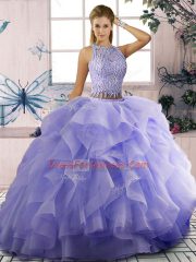 Lavender 15 Quinceanera Dress Sweet 16 and Quinceanera with Beading and Ruffles Scoop Sleeveless Zipper