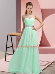 Empire Dress for Prom Apple Green Scoop Chiffon Sleeveless Floor Length Backless