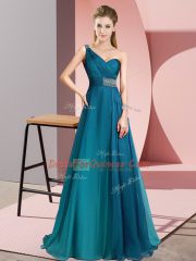 Beading Prom Party Dress Teal Criss Cross Sleeveless Brush Train