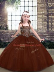Beautiful Floor Length Brown Kids Formal Wear Straps Sleeveless Lace Up