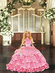 Pink Lace Up High-neck Beading and Ruffled Layers 15 Quinceanera Dress Organza Sleeveless