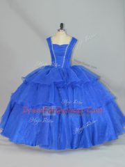 Affordable Blue Quinceanera Dress Sweet 16 and Quinceanera with Beading and Ruffled Layers Straps Sleeveless Lace Up