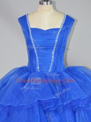 Affordable Blue Quinceanera Dress Sweet 16 and Quinceanera with Beading and Ruffled Layers Straps Sleeveless Lace Up