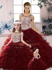 Romantic Floor Length Ball Gowns Sleeveless Burgundy Ball Gown Prom Dress Lace Up