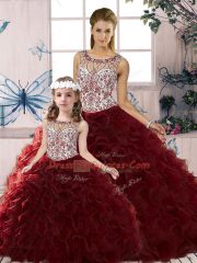 Romantic Floor Length Ball Gowns Sleeveless Burgundy Ball Gown Prom Dress Lace Up