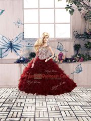 Romantic Floor Length Ball Gowns Sleeveless Burgundy Ball Gown Prom Dress Lace Up
