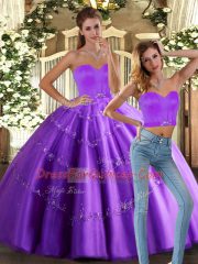 Gorgeous Eggplant Purple Tulle Lace Up Sweetheart Sleeveless Floor Length 15 Quinceanera Dress Beading