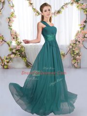 Peacock Green Sleeveless Ruching Floor Length Court Dresses for Sweet 16
