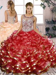 Beautiful Organza Sleeveless Floor Length Quince Ball Gowns and Beading and Ruffles