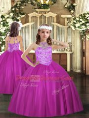Halter Top Sleeveless Lace Up Pageant Dress Toddler Fuchsia Tulle