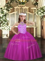 Halter Top Sleeveless Lace Up Pageant Dress Toddler Fuchsia Tulle