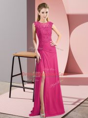 Wonderful Floor Length Empire Sleeveless Hot Pink Zipper