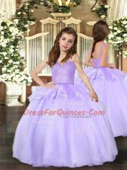 Sleeveless Floor Length Beading Lace Up Child Pageant Dress with Lavender
