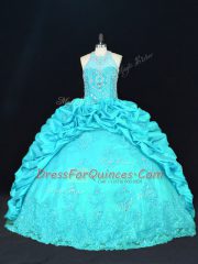 Taffeta Sleeveless Floor Length Sweet 16 Quinceanera Dress and Beading and Appliques and Embroidery and Pick Ups