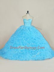 Sweetheart Sleeveless Organza Quinceanera Dresses Beading and Ruffles Court Train Lace Up