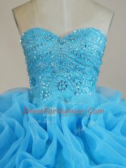 Sweetheart Sleeveless Organza Quinceanera Dresses Beading and Ruffles Court Train Lace Up