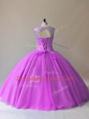 Pretty Beading 15th Birthday Dress Lilac Lace Up Sleeveless Floor Length