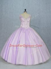 Luxurious Floor Length Ball Gowns Sleeveless Lavender Quinceanera Dresses Lace Up