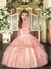 Cute Halter Top Sleeveless Tulle Little Girls Pageant Dress Beading and Ruffles Backless