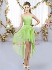 Amazing High Low Lace Up Quinceanera Court of Honor Dress Yellow Green for Wedding Party with Beading