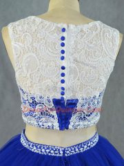 Ideal Royal Blue Sleeveless Floor Length Lace Zipper Quinceanera Gown