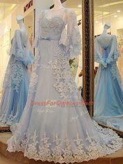 Low Price Long Sleeves Court Train Lace Up Lace and Appliques and Belt