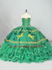 Green Vestidos de Quinceanera Sweetheart Sleeveless Brush Train Lace Up