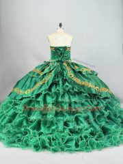 Green Vestidos de Quinceanera Sweetheart Sleeveless Brush Train Lace Up