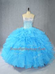 Cute Floor Length Ball Gowns Sleeveless Aqua Blue Sweet 16 Dresses Lace Up