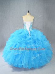 Cute Floor Length Ball Gowns Sleeveless Aqua Blue Sweet 16 Dresses Lace Up