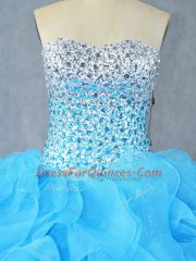 Cute Floor Length Ball Gowns Sleeveless Aqua Blue Sweet 16 Dresses Lace Up