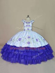 Fantastic Embroidery and Ruffled Layers Sweet 16 Dress Blue and Purple Lace Up Sleeveless Floor Length