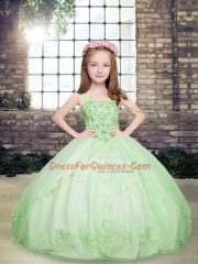 Charming Tulle Sleeveless Floor Length Little Girls Pageant Gowns and Beading