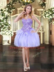 Lavender Organza Lace Up Homecoming Dress Sleeveless Mini Length Appliques