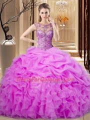 Elegant Lilac Scoop Lace Up Beading and Pick Ups Quinceanera Dresses Sleeveless