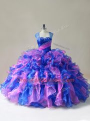 Floor Length Multi-color Quinceanera Dress Organza Sleeveless Beading and Ruffles