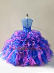 Floor Length Multi-color Quinceanera Dress Organza Sleeveless Beading and Ruffles