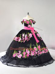 Dazzling Ball Gowns Sleeveless Black 15 Quinceanera Dress Brush Train Lace Up