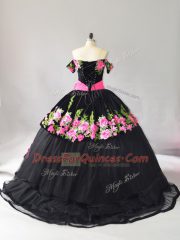Dazzling Ball Gowns Sleeveless Black 15 Quinceanera Dress Brush Train Lace Up