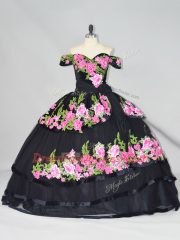 Dazzling Ball Gowns Sleeveless Black 15 Quinceanera Dress Brush Train Lace Up
